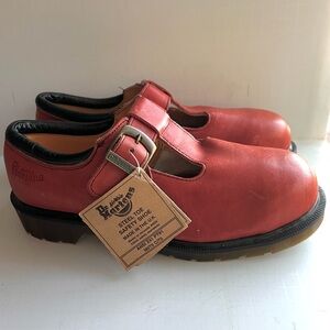 Vintage Dr Martens Red Leather Mary Jane T Bar Buckle Shoes ENGLAND UK 7 / US 9